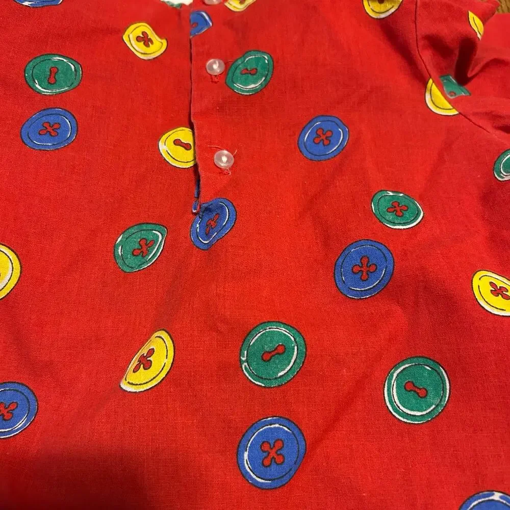 Vintage 90s Collared Button Print Top Size 4T Primary Colors Sears USA Made Cute